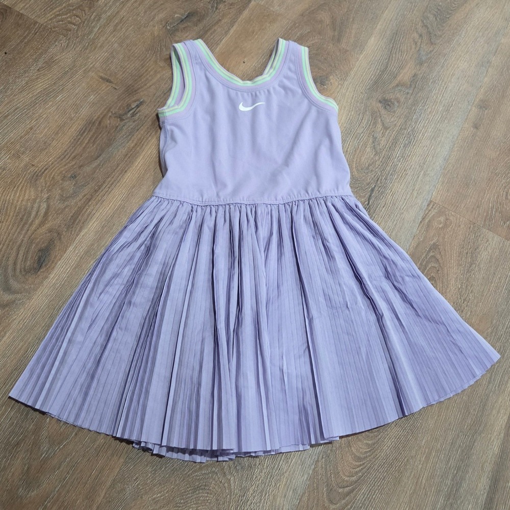 Nike Girls Dri-FIT Pleated Tennis Dress Lavender Purple Size 6X Built-in Shorts